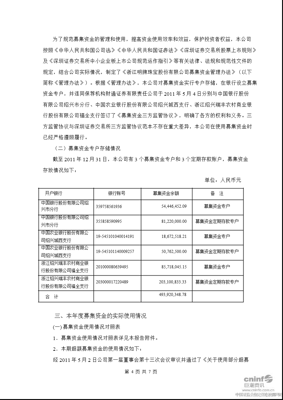 明牌珠宝：关于募集资金存放与使用情况的专项报告.ppt_第2页