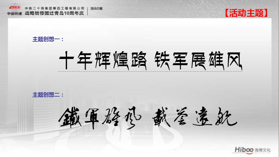 中铁集团“铁军雄风载誉远航”战略转移搬迁青岛10周庆典活动策划方案.ppt_第3页