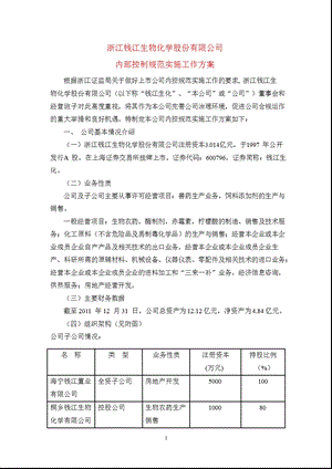 600796钱江生化内部控制规范实施工作方案.ppt