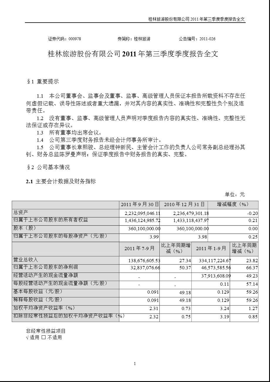 桂林旅游：第三季度报告全文.ppt_第1页