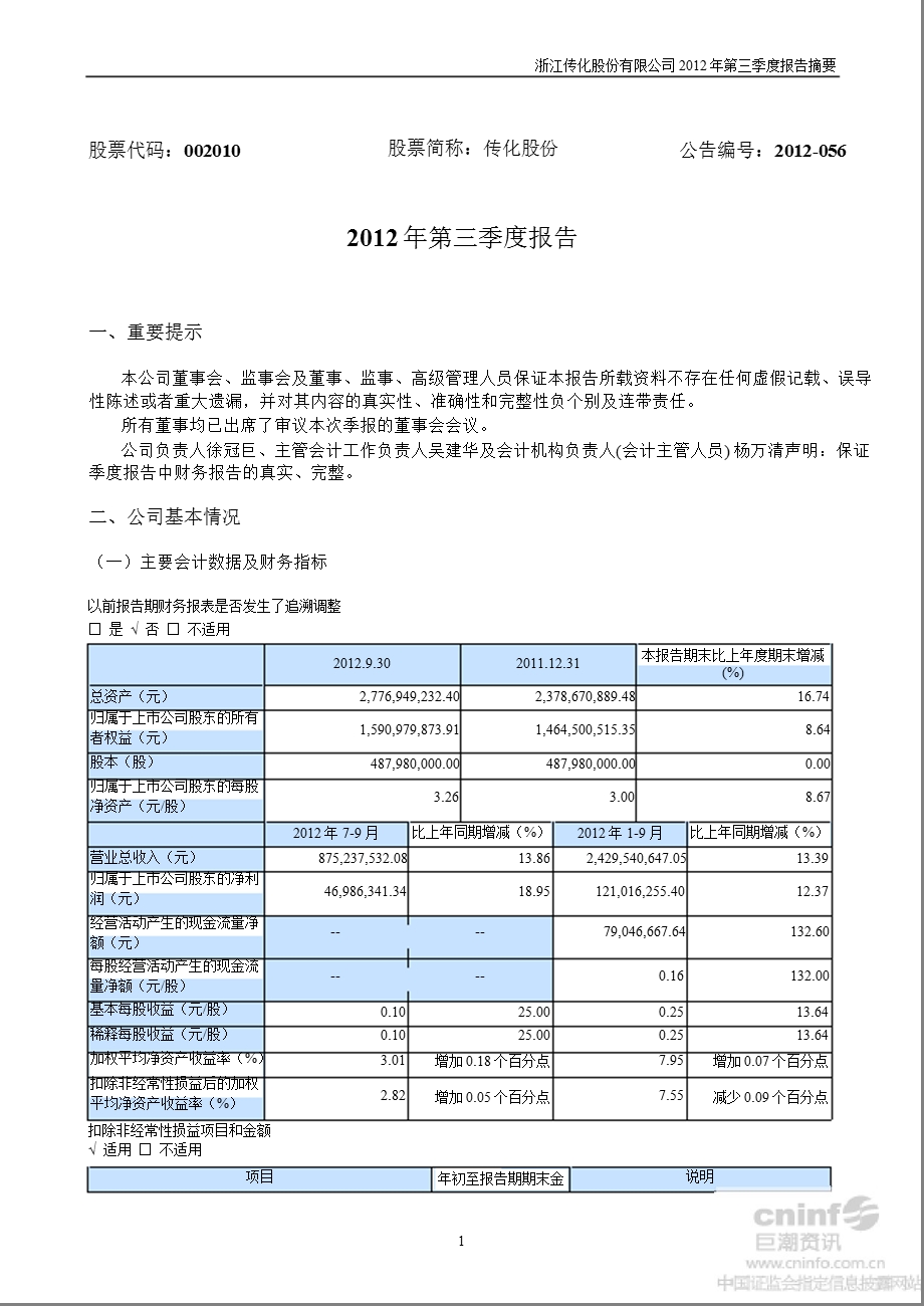 传化股份：第三季度报告正文.ppt_第1页