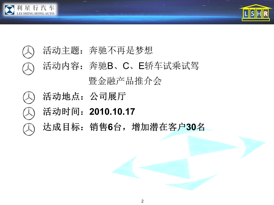 【广告策划-PPT】奔驰汽车试乘试驾活动方案(1).ppt_第2页