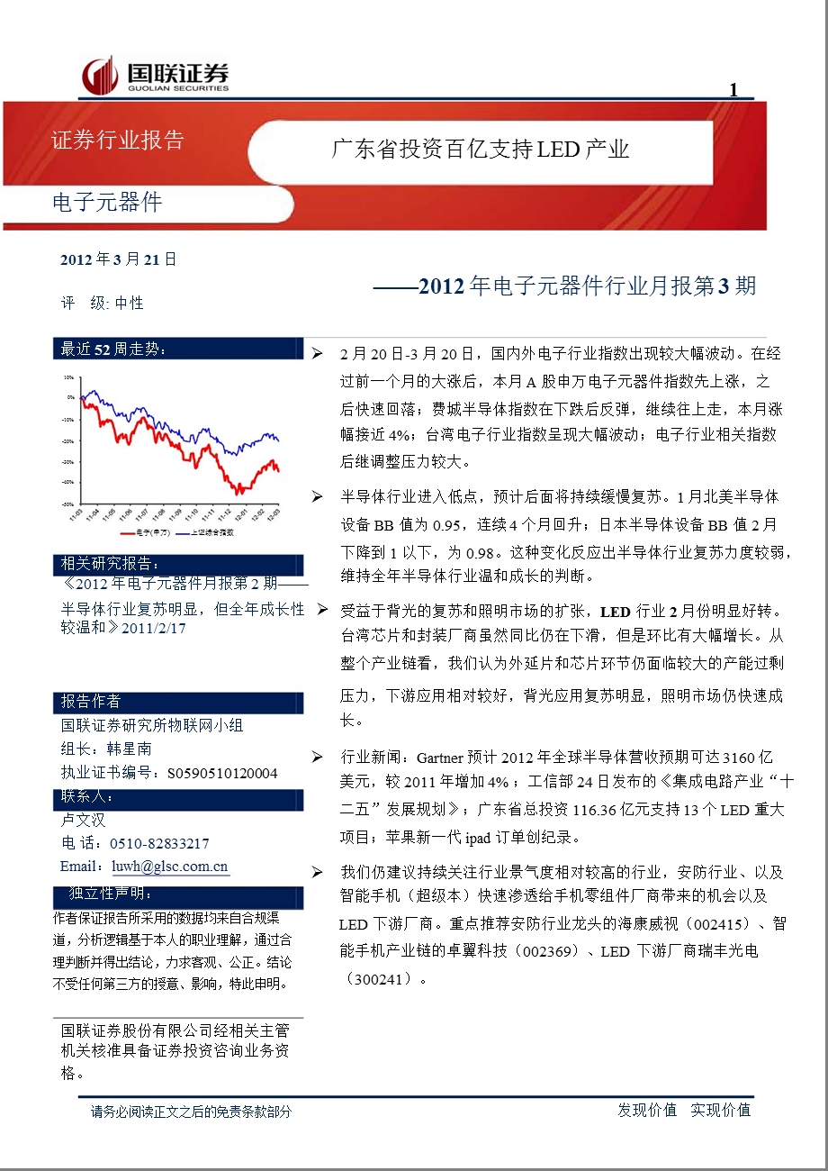 电子元器件月报第3期：广东省投资百亿支持LED产业0328.ppt_第1页