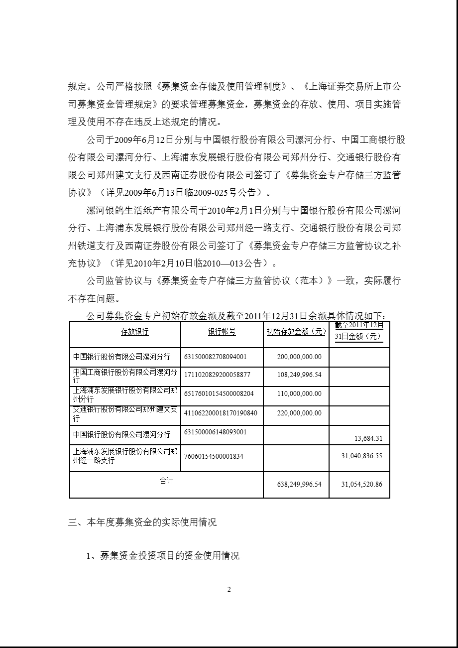 600069 银鸽投资关于公司募集资金存放与实际使用情况的专项报告.ppt_第2页