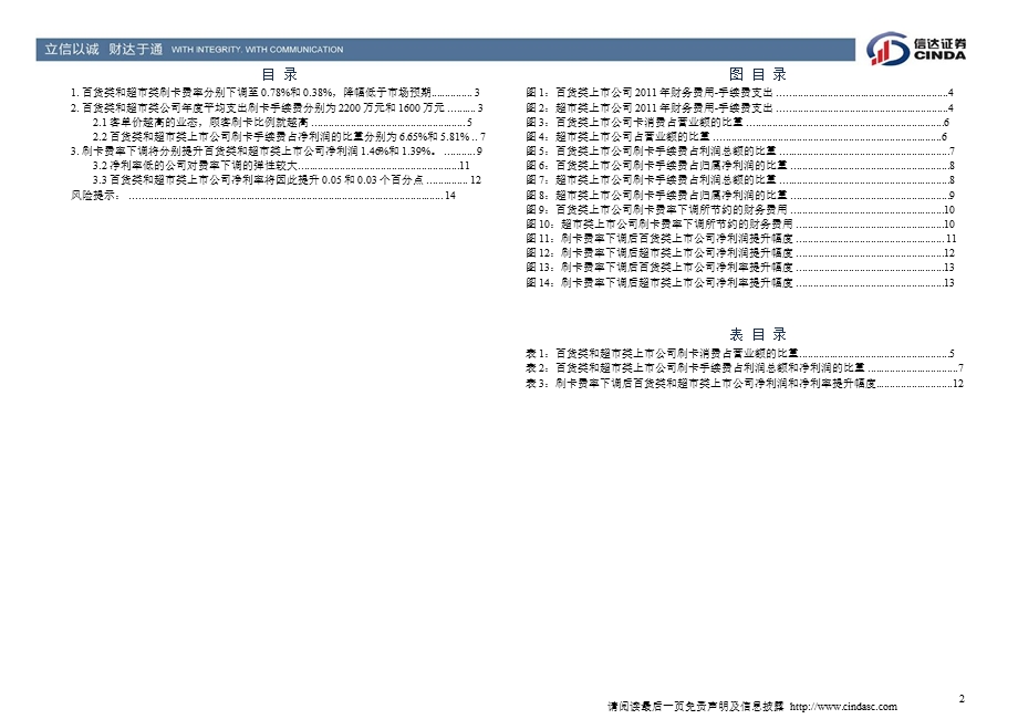 银行卡刷卡手续费率下调专题研究：银行卡刷卡费率下调将提升百货类和超市类公司净利润1.46%和1.39%1202.ppt_第2页