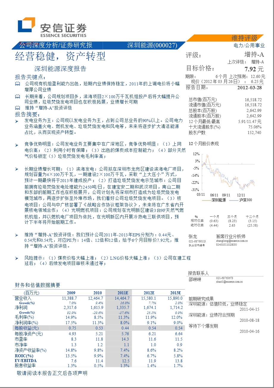 深圳能源(000027)深度报告：经营稳健_资产转型-2012-03-28.ppt_第1页