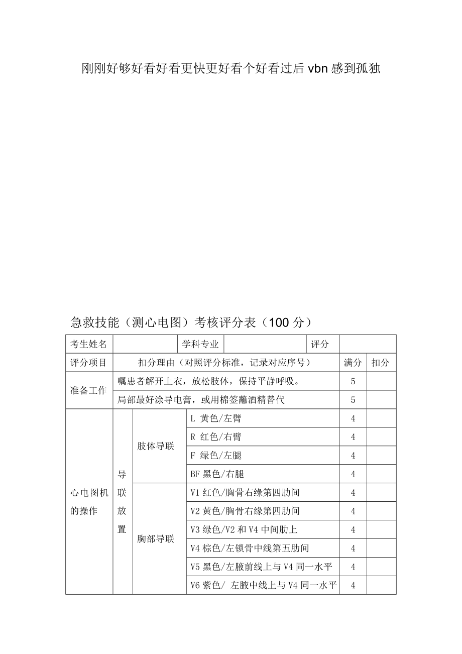 急救技能(测心电图)考核评分表(100分)1.doc_第1页