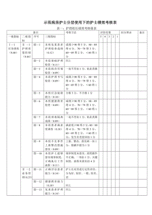 示范病房护士分层使用下的护士绩效考核表.doc