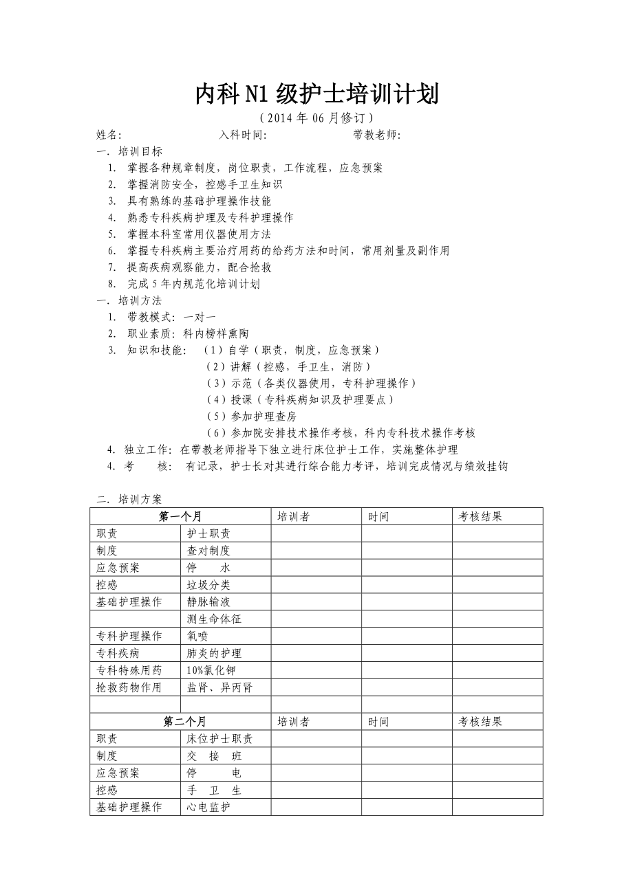 N1级内科护士培训计划 Word 文档.doc_第1页