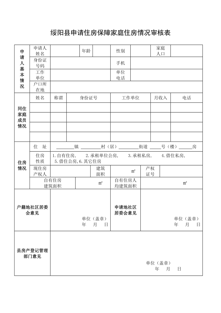 绥阳县申请住房保障家庭住房情况审核表.doc_第1页