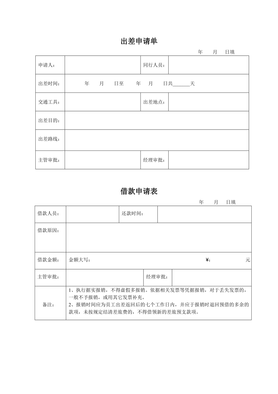 出差申请单借款申请表.doc_第1页