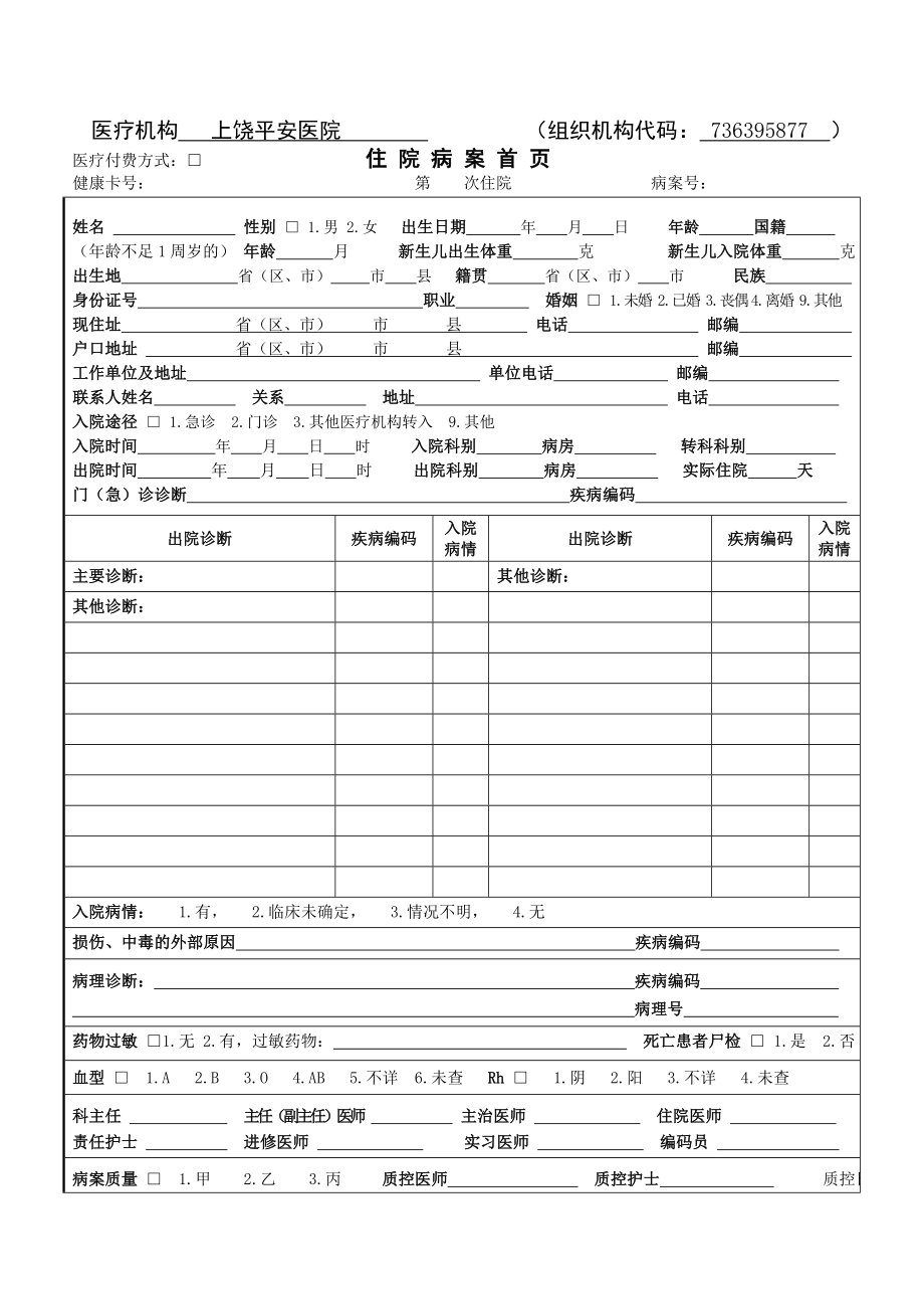 住院病案首页.doc_第1页