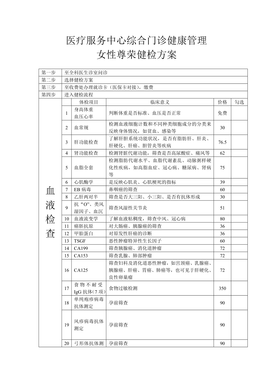 医院女性尊荣健检方案.doc_第1页