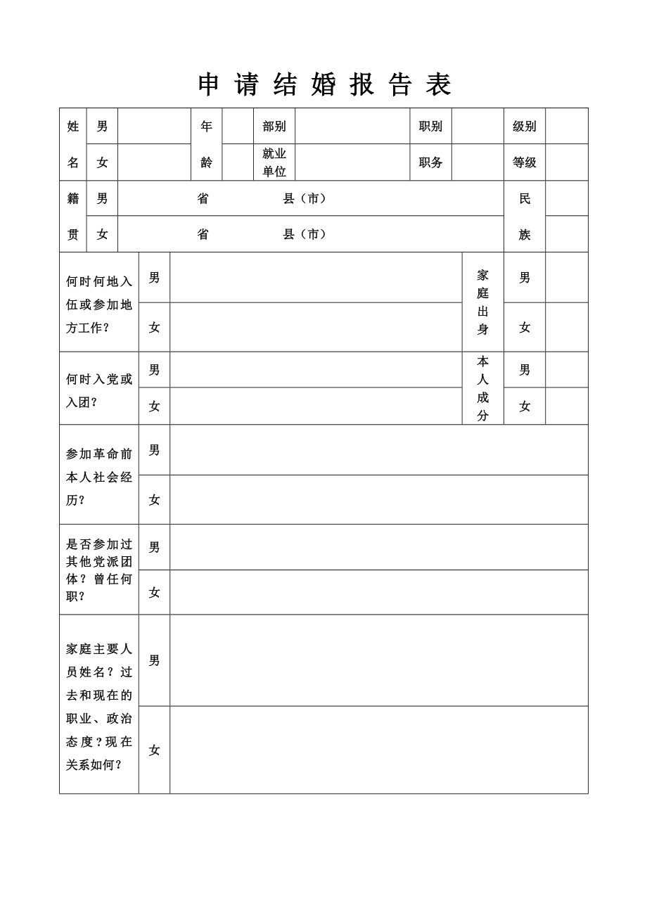 申请结婚报告表16K.doc_第1页