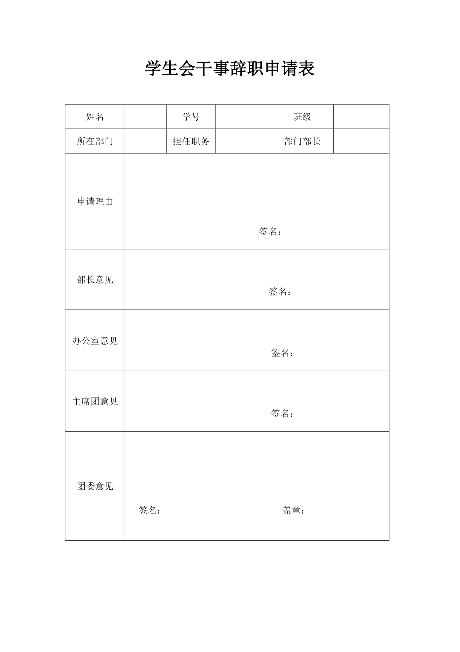 学生会干事辞职申请表.doc_第1页