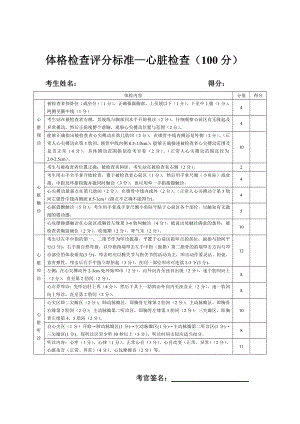 体格检查评分标准心脏检查(100分).doc