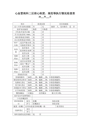 心血管病科二区核心制度、规范等执行情况检查表.doc