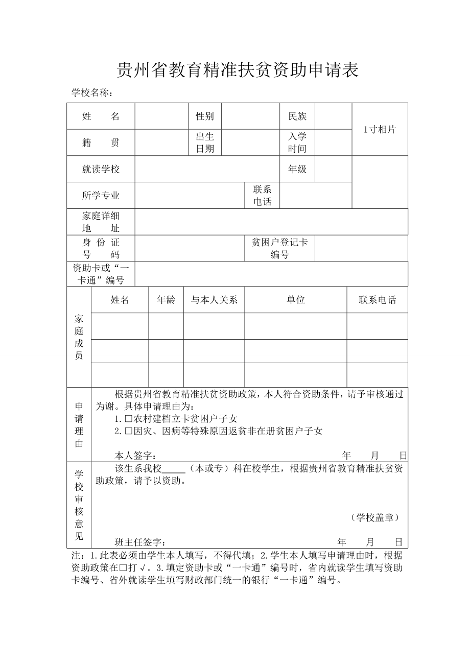 贵州省教育精准扶贫资助申请表.doc_第1页