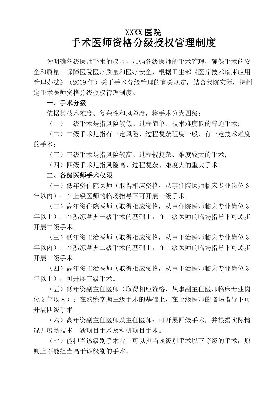 XXXX医院手术医师资格分级授权管理制度.doc_第1页