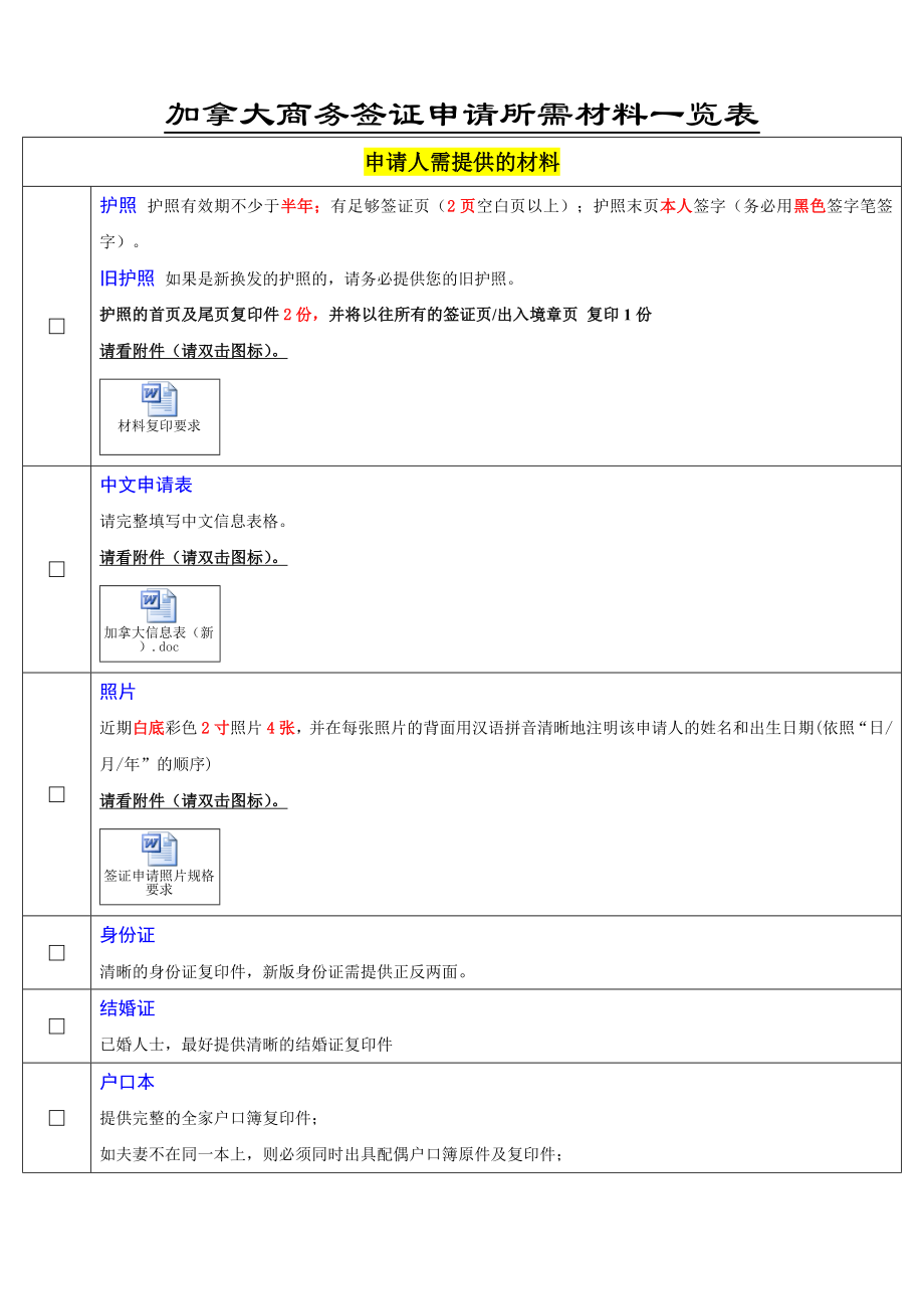 加拿大商务签证申请所需材料一览表.doc_第1页