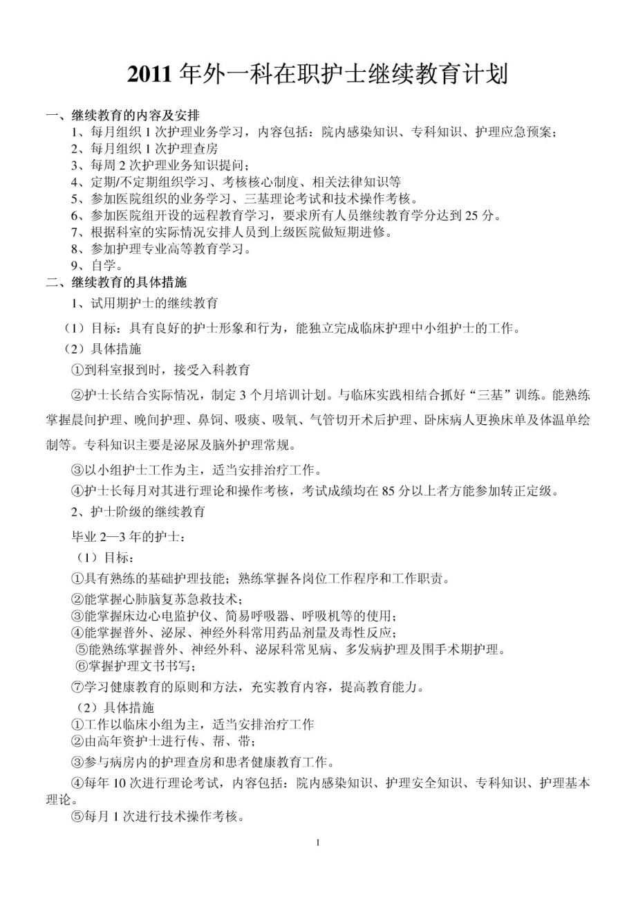 外科在职护士继续教育计划.doc_第1页