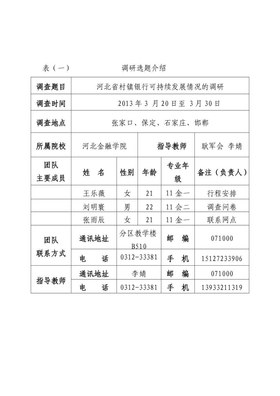 河北省村镇银行可持续发展情况的调研大学生社会调查活动项目申请书.doc_第3页