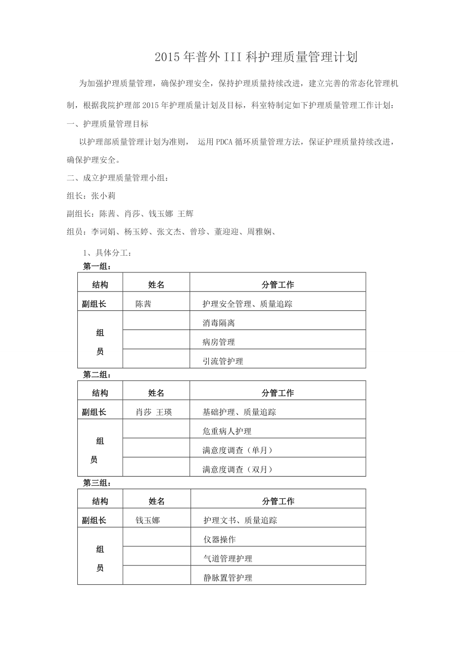 医院普外护理质量管理计划.doc_第1页