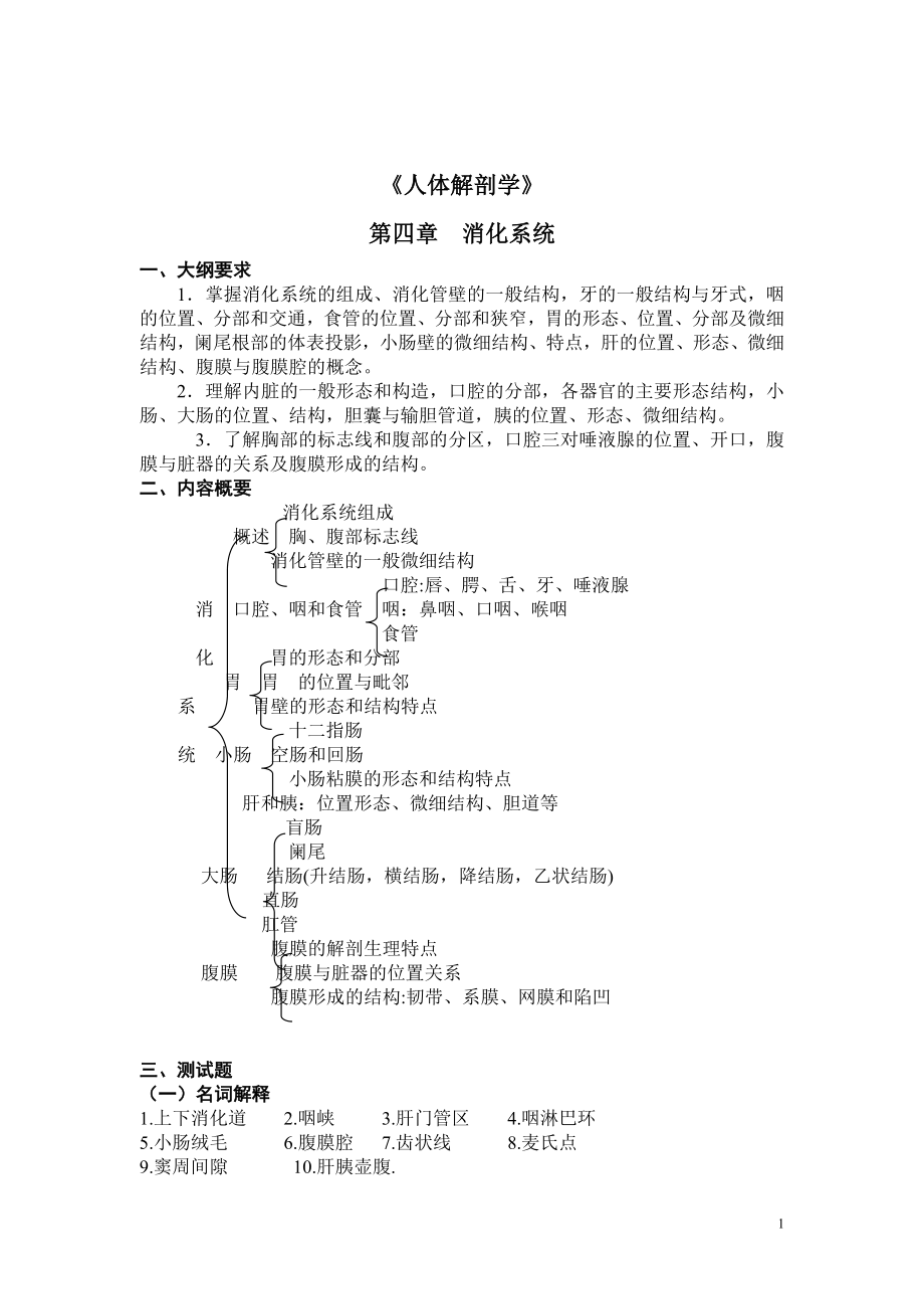 人体解剖学课后习题——消化系统（含答案） .doc_第1页