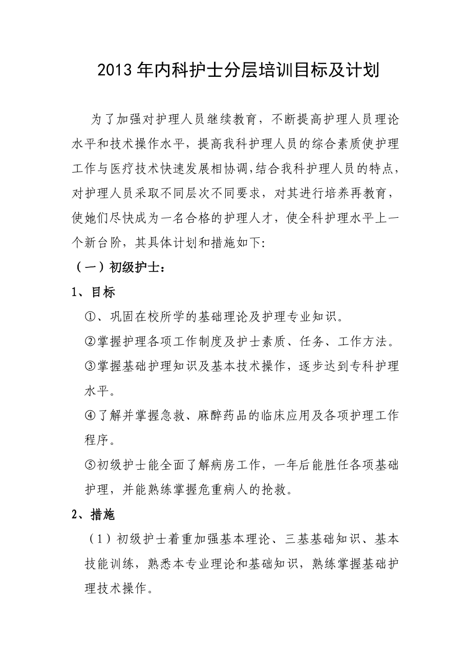 内科护士分层培训目标及计划.doc_第1页