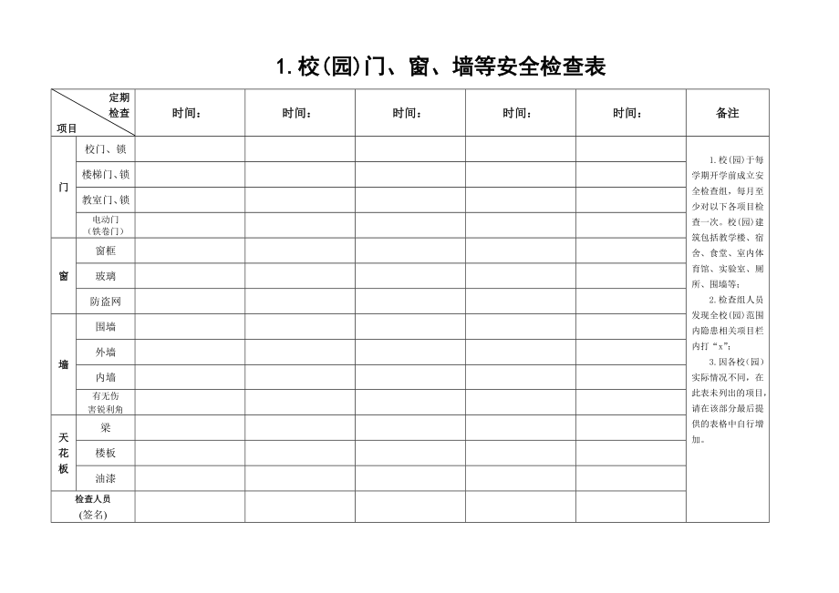 校园安全检查用表.doc_第1页