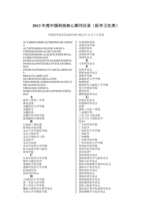 中国科技核心期刊目录(医学卫生类).doc