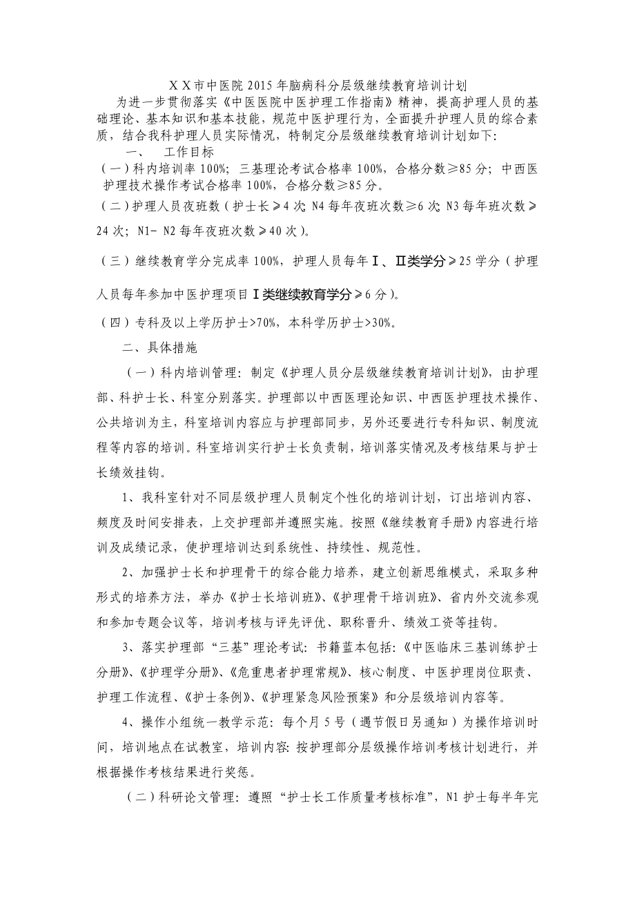 中医院脑病科分层级继续教育培训计划.doc_第1页