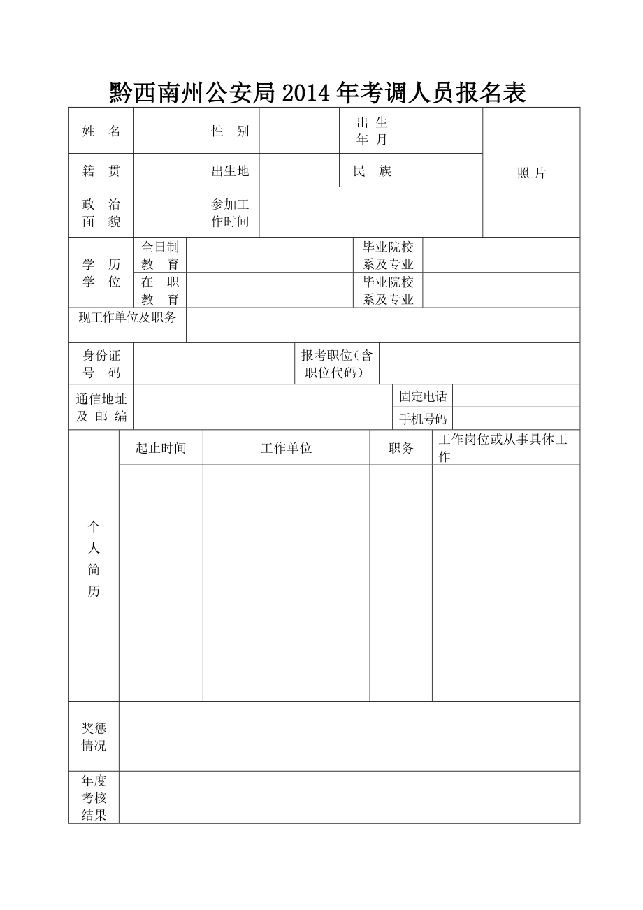 黔西南州公安局考调人员报名表.doc_第1页