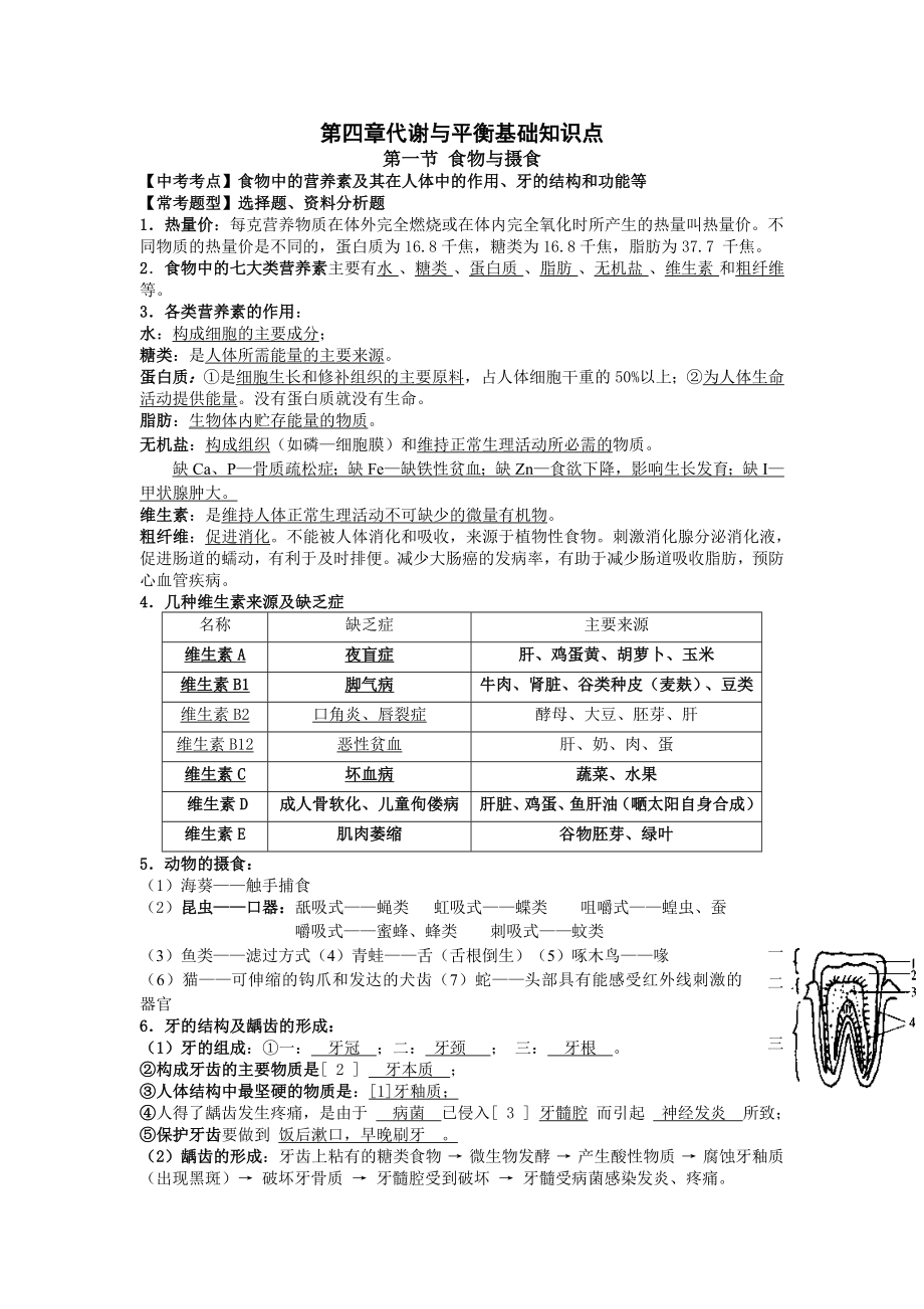 初三科学浙教版第四章代谢与平衡基础知识点.doc_第1页