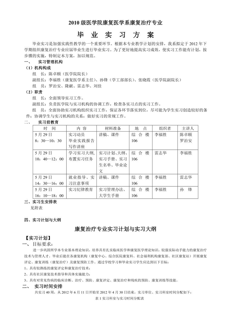 康复治疗专业实习方案.doc_第1页