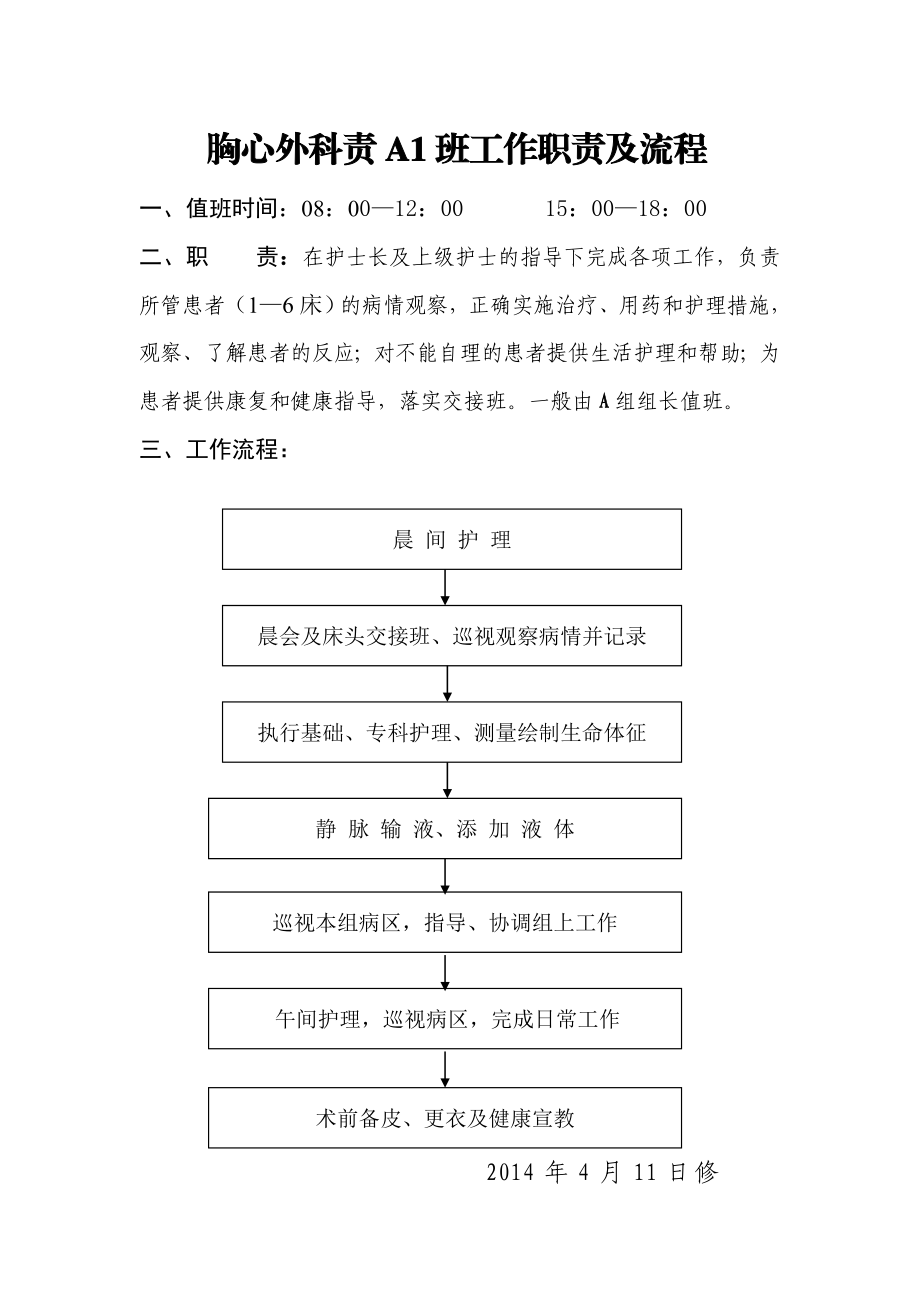 胸心外科责班工作职责及流程.doc_第1页