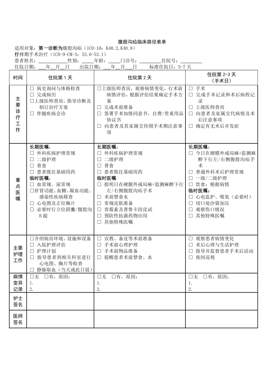 腹股沟疝临床路径表单.doc_第1页