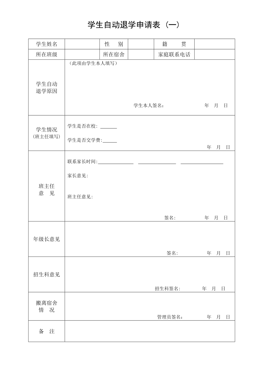 学生自动退学申请表.doc_第1页