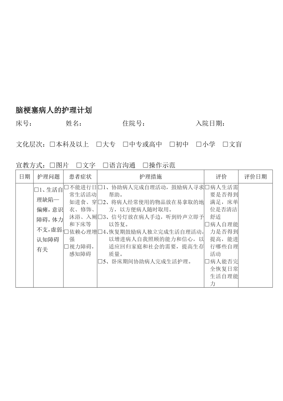 脑梗塞病人的护理计划[最新].doc_第1页