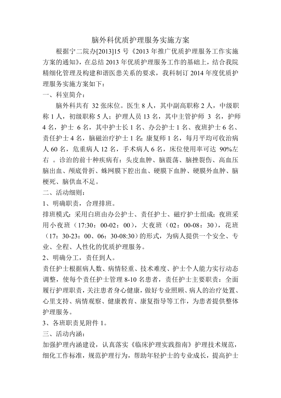 脑外科优质护理服务实施方案.doc_第1页