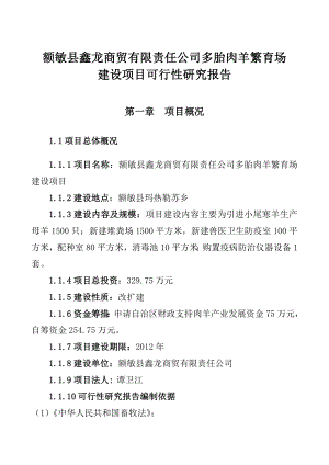 额敏县鑫龙商贸有限责任公司多胎肉羊繁育场建设项目可行性研究报告.doc