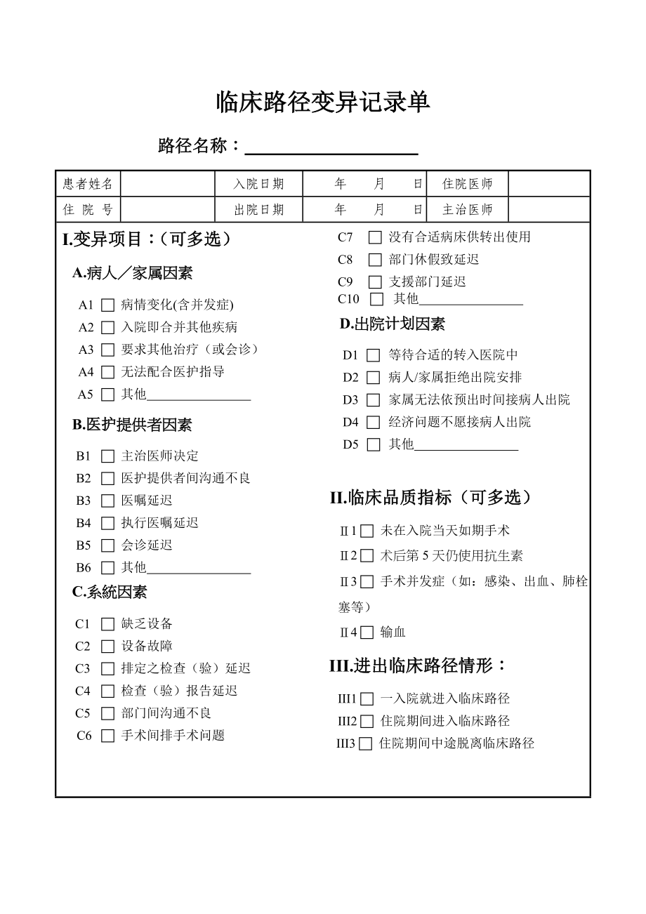 医院临床路径变异记录单.doc_第1页