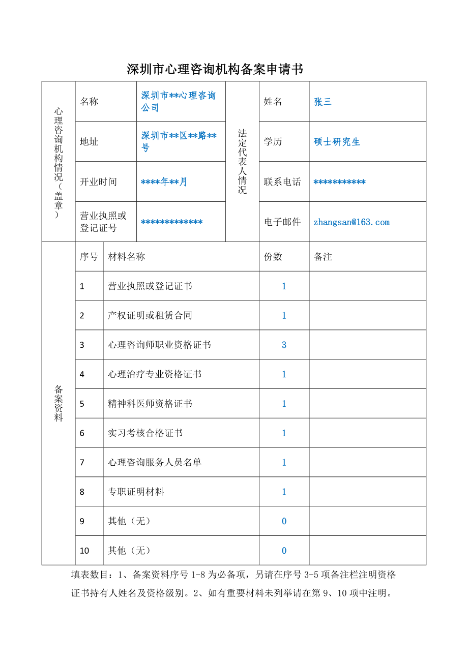 深圳市心理咨询机构备案申请书.doc_第1页