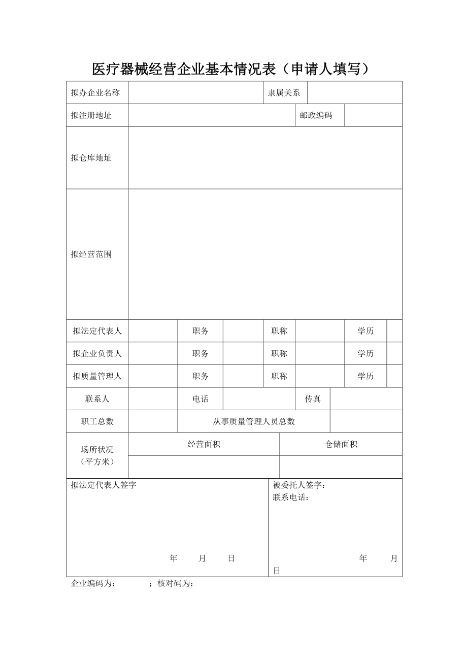 浙江省医疗器械经营企业基本情况表.doc_第1页