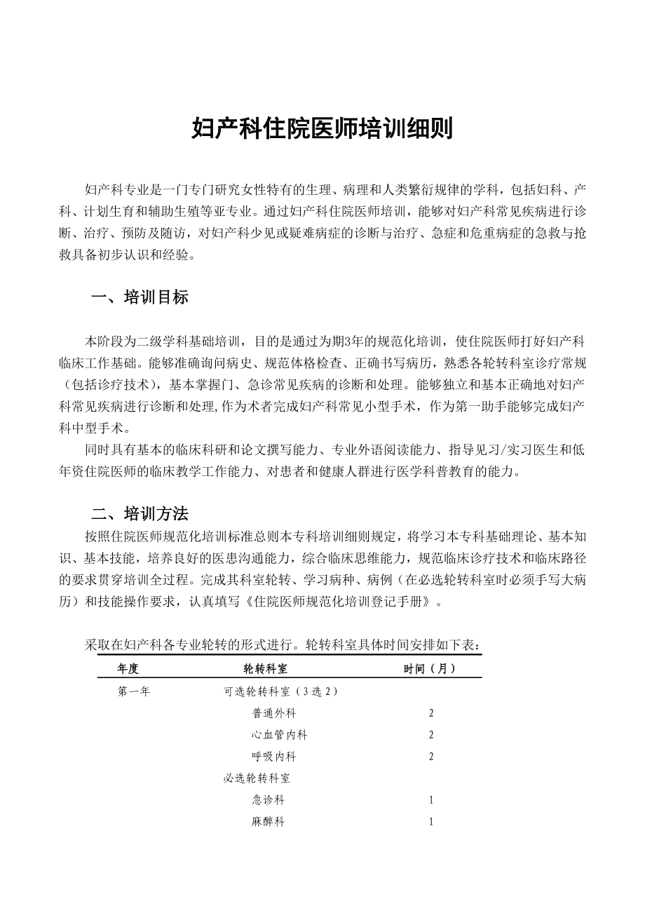 妇产科住院医师培训细则.doc_第1页