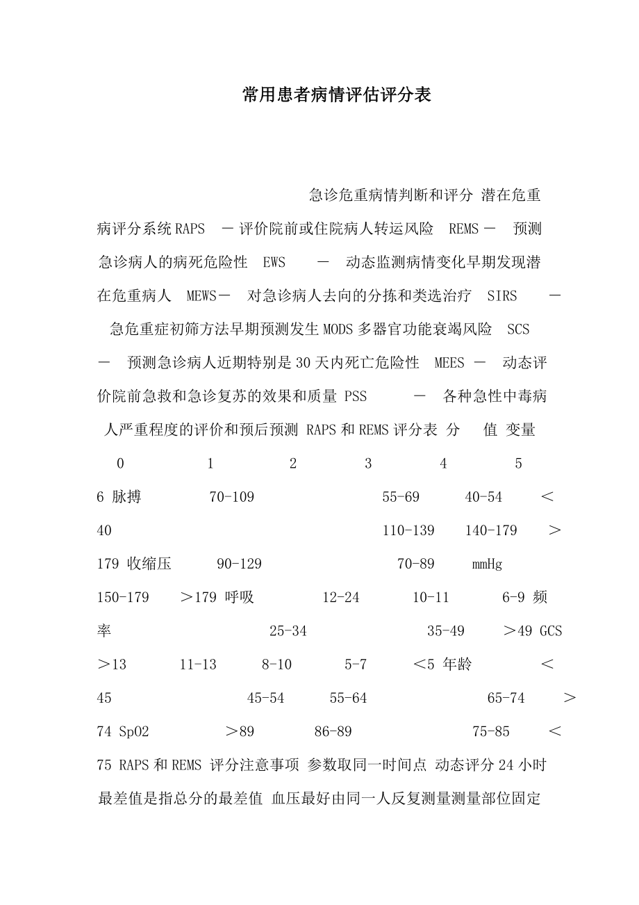 常用患者病情评估评分表（可编辑） .doc_第1页