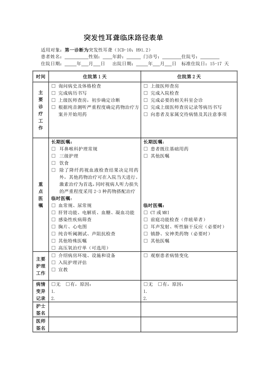 突发性耳聋临床路径表单1.doc_第1页