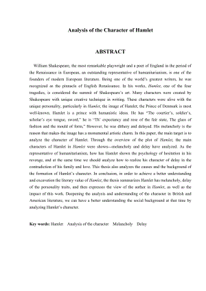 Analysis of the Character of Hamlet 哈姆雷特的性格浅析.doc