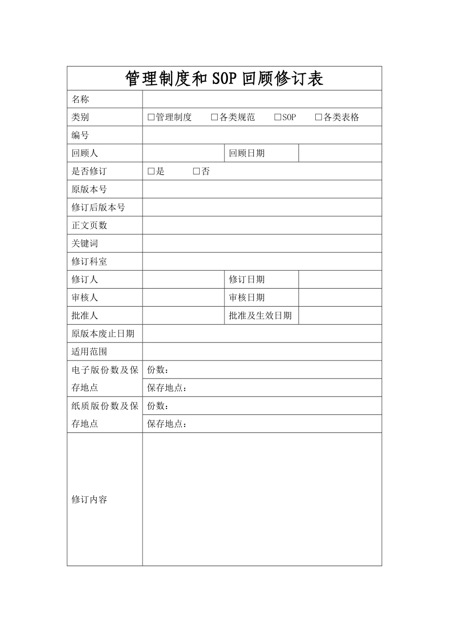 药物临床试验管理制度和SOP起草修订表.doc_第2页