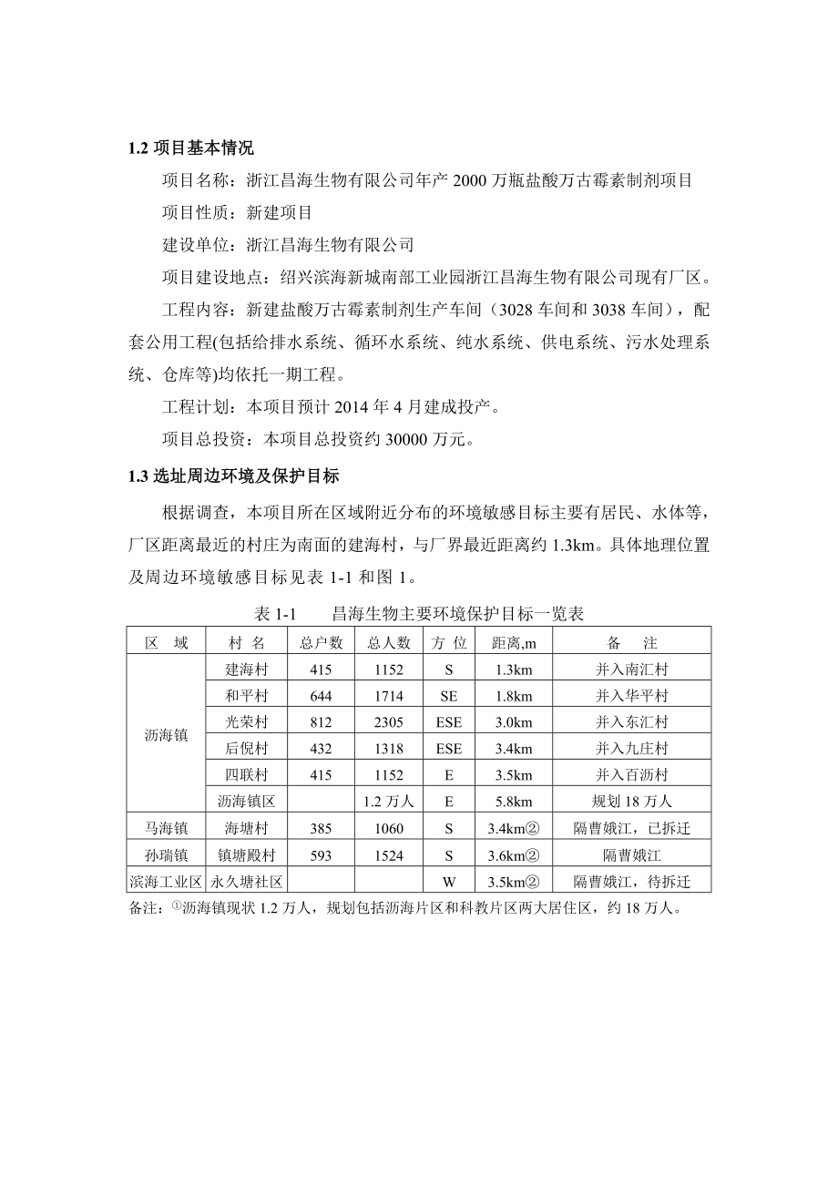 浙江昌海生物有限公司产2000万瓶盐酸万古霉素制剂项目环境影响报告表 .doc_第3页